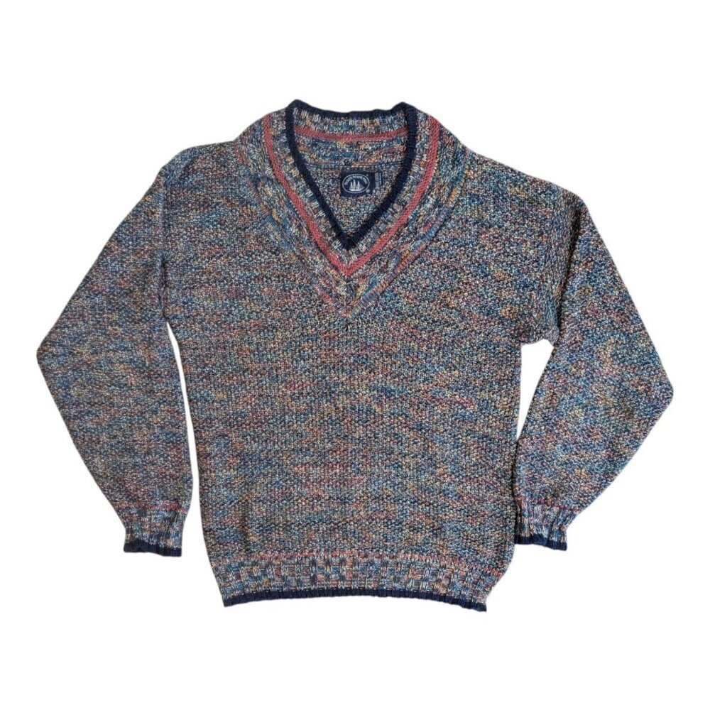 Vintage Boat House Row Multicolor V Neck Sweater Medium